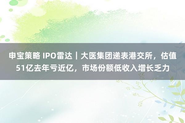 申宝策略 IPO雷达｜大医集团递表港交所，估值51亿去年亏近亿，市场份额低收入增长乏力