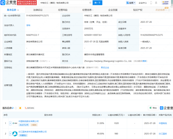 创达盈 物流股份、汉江国投成立新公司，含港口理货业务